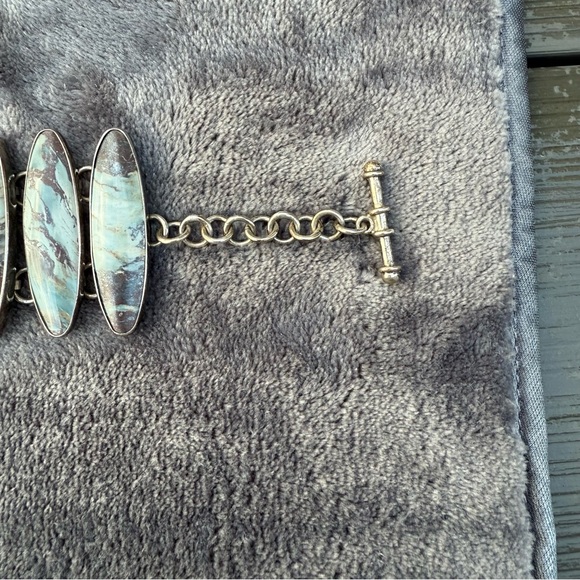 Charles Albert 925 Silver Blue Mountain Jasper Natural Stone Bracelet - Picture 3 of 9